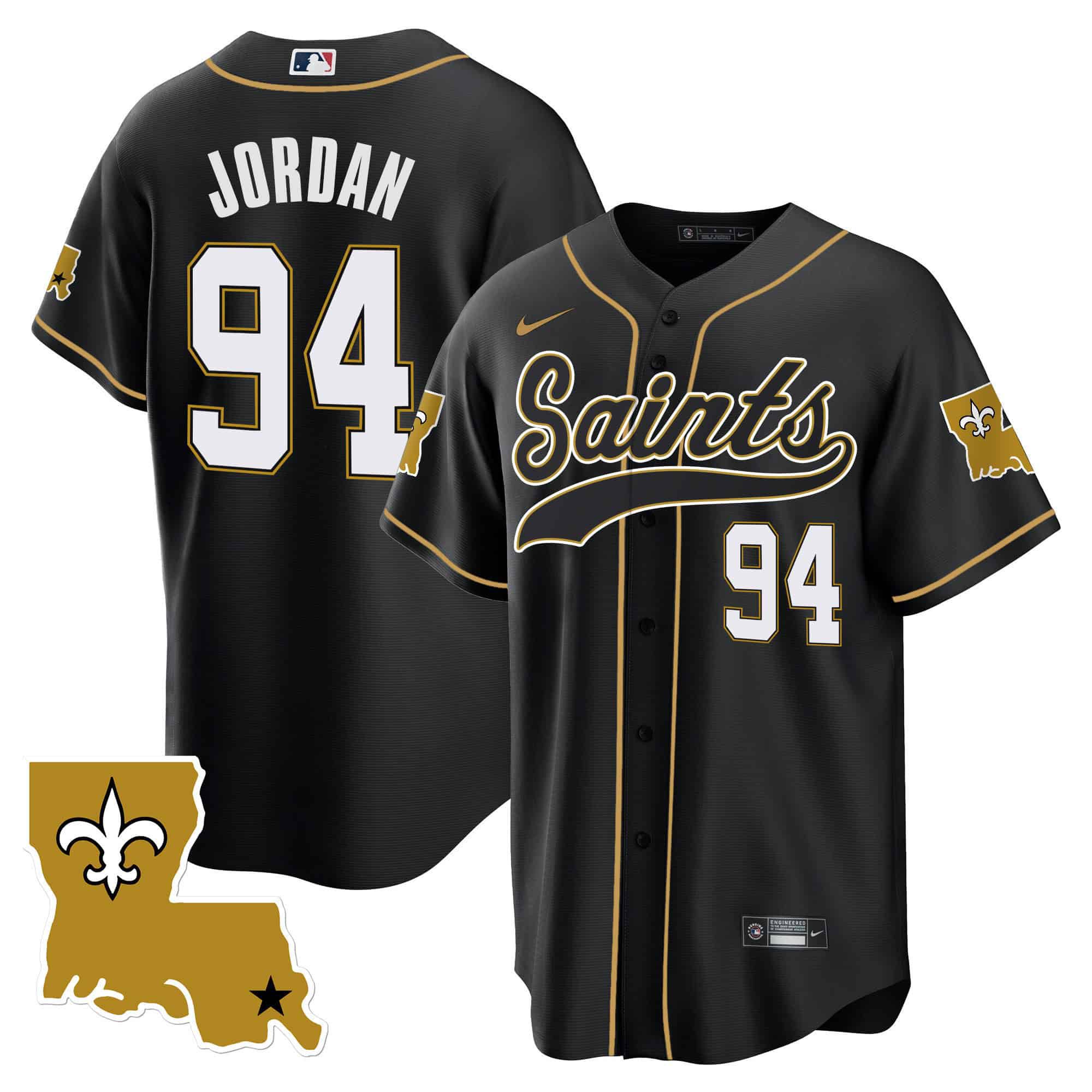 Men New Orleans Saints 94 Jordan Black 2024 Nike 1987 Legacy Cool Base NFL Jersey style 1